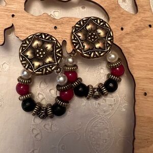 Elegant Gold and Black Beaded Earrings